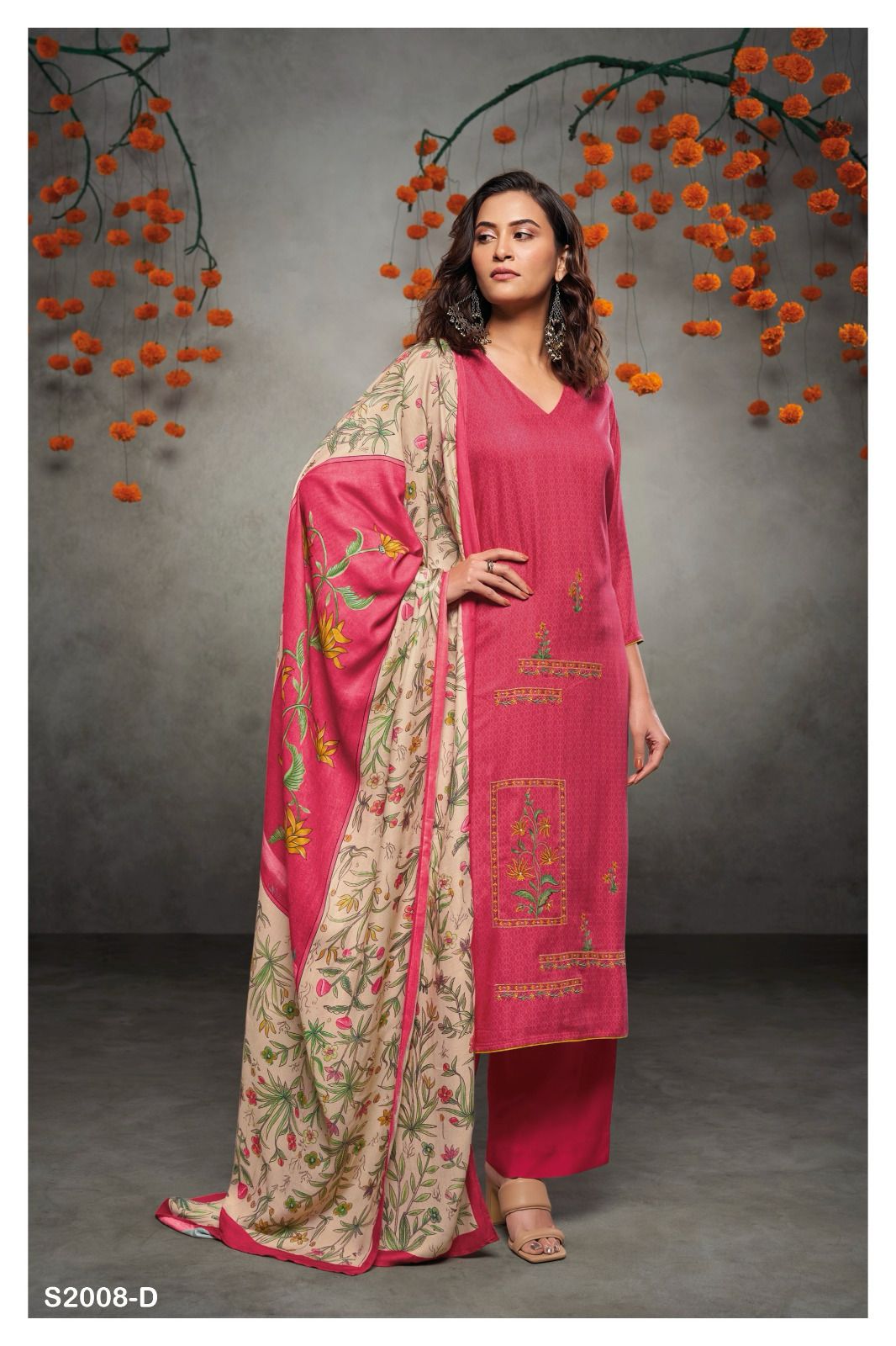 Variyan 2008 By Ganga Printed Pashmina Dress Material